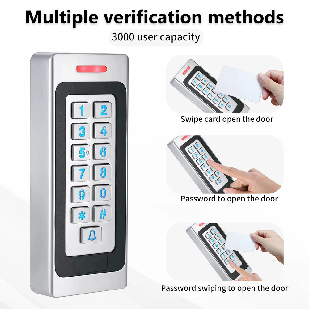 3000 Users Metal Zinc Alloy RFID Access Control Digicode Keypad IP67 Waterproof Outdoor Card Reader Door Security DC10-24V Coder