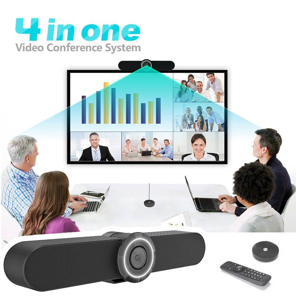 Audio video conferencing system wireless 4K ultra hd video bar voice tracking conference camera with microphone and speaker
