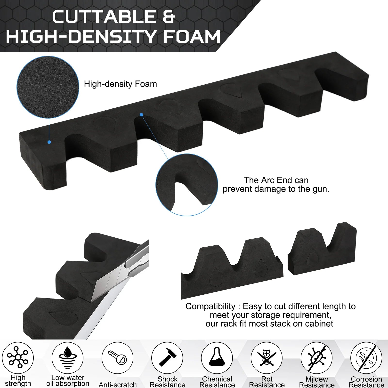 5 Guns Foam Gun Rack Hunting Gun Safe Accessory for Gun Storage Rifles Shotguns Wall Mount Gun Holder with Magnetic Strip + Hook
