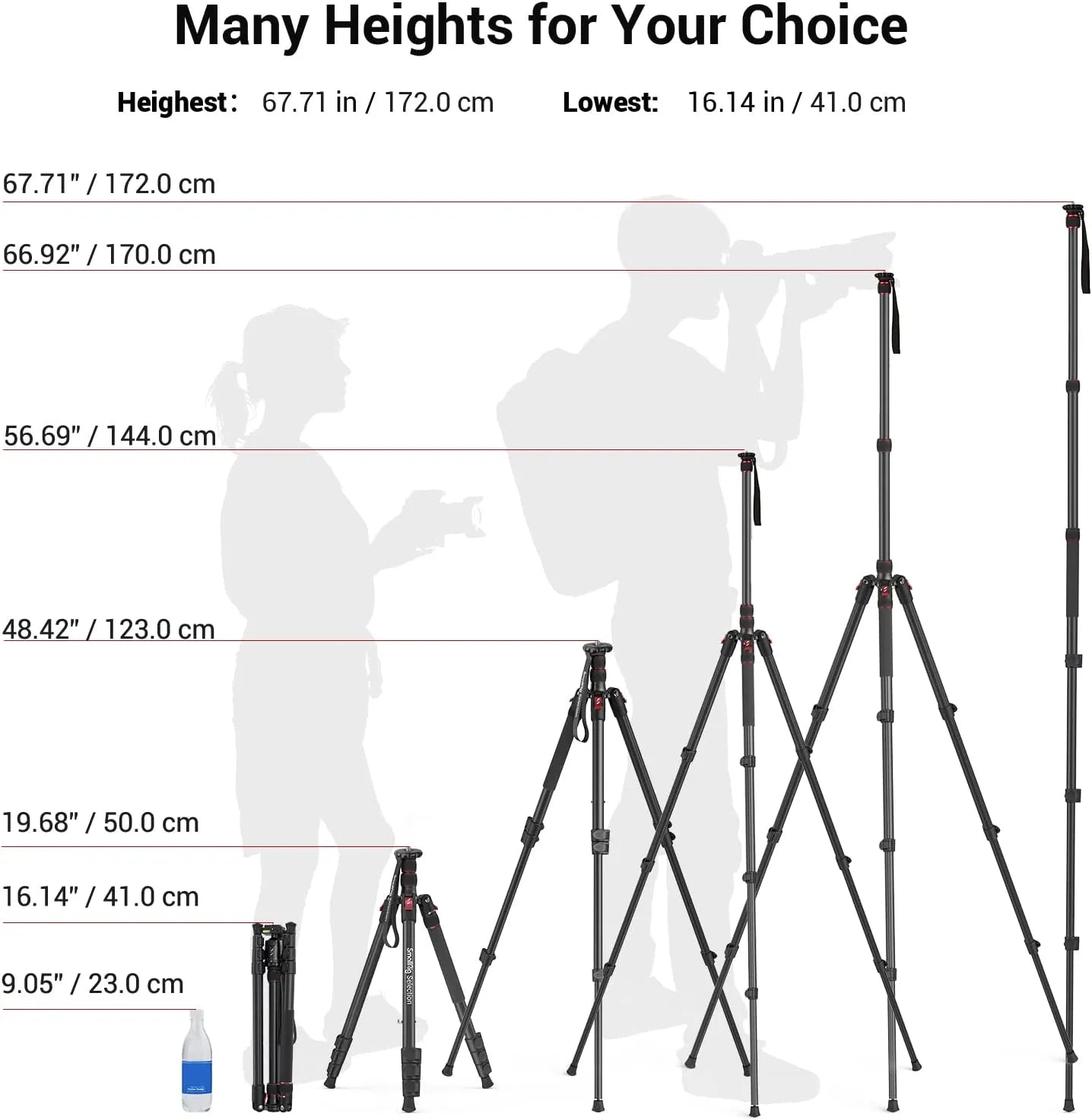 SmallRig 68" Camera Tripod Foldable Aluminum Tripod Monopod Compatible with 1/4"-20 and 3/8"-16 Video Head for Sony Camera 3983