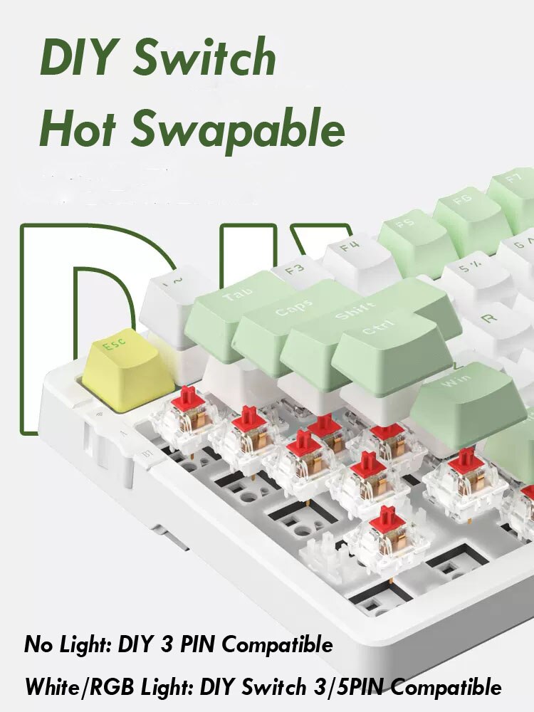 Ajazz AK992 92 Keys DIY Switch Keyboard Red Green Brown Shaft Hot-swap Mechanical Keyboard with RGB/White/No Backlit Optional