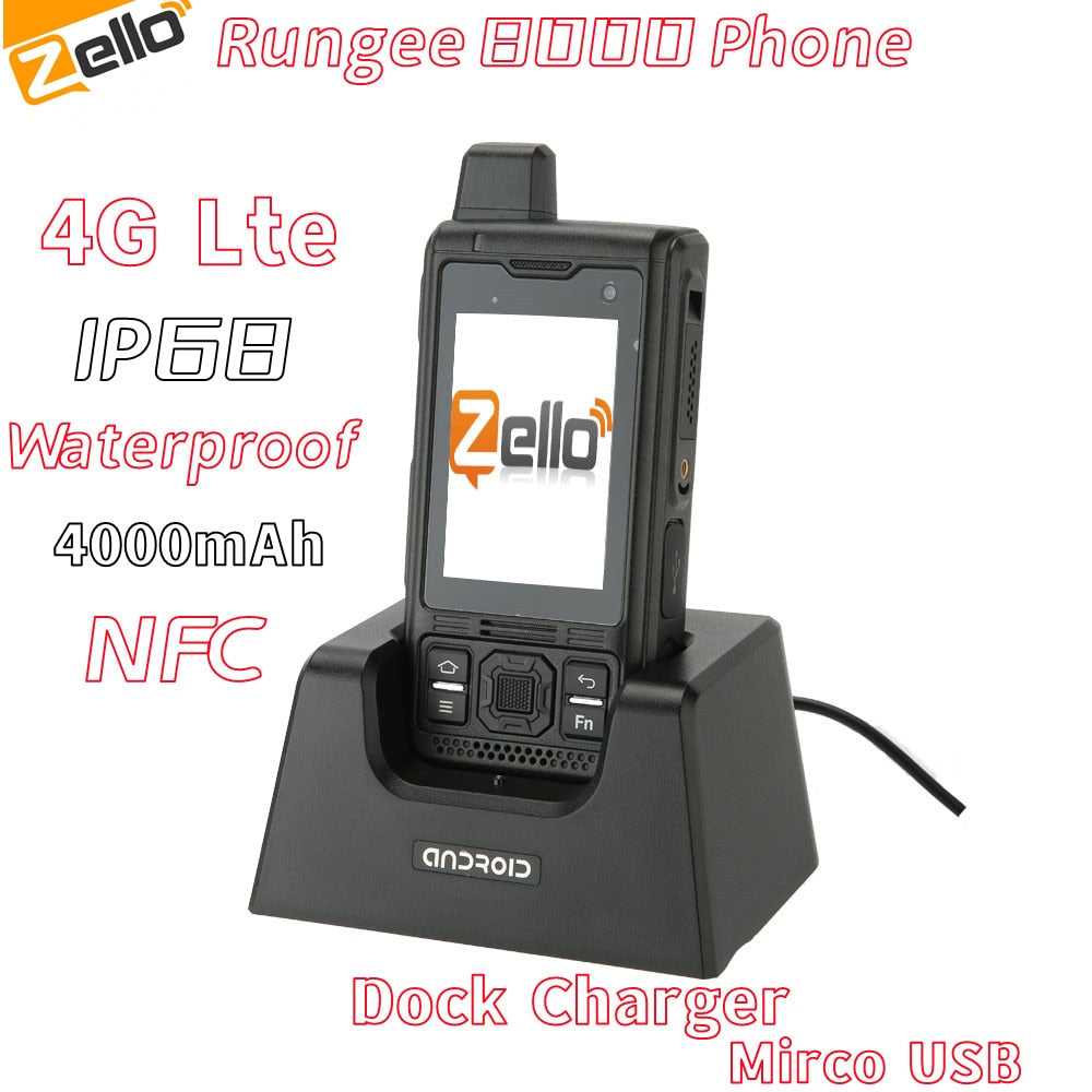 Rungee B8000 Phone IP68 Waterproof Zello PTT Walkie Talkie 1G +8G Intercom 2.4'' Touch Screen Android 8.1 Quad Core 8GM ROM