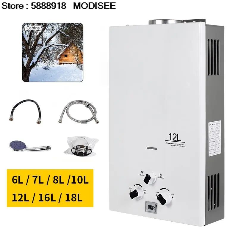 12L LPG Tankless Propane Gas Water Heater 24KW Portable Instant Hot Water Heater Boiler For Outdoor Camping With Shower Head Kit