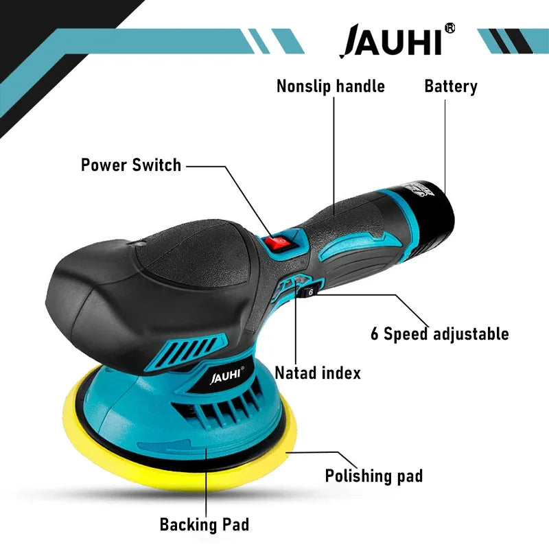 JAUHI 6000RPM Cordless Mini Polisher 6Gears Car Polishing Machine 12V Electric Cars Polish Machines Adjustment Speeds Power Tool