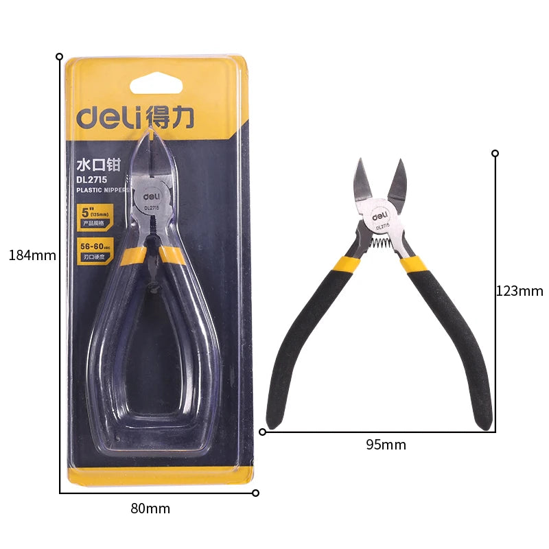 Deli 5/6 Inch Tools Plastic Nippers  Non Slip Handle Flash Wire Cutting Multi Function Electrician Repairing Pliers Hand Tool