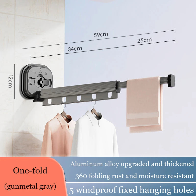 Retractable Clothes Drying Rack No Punching Laundry Drying Rack Wall Mount Suction Cup Drying Rack Travel Portable Hanger