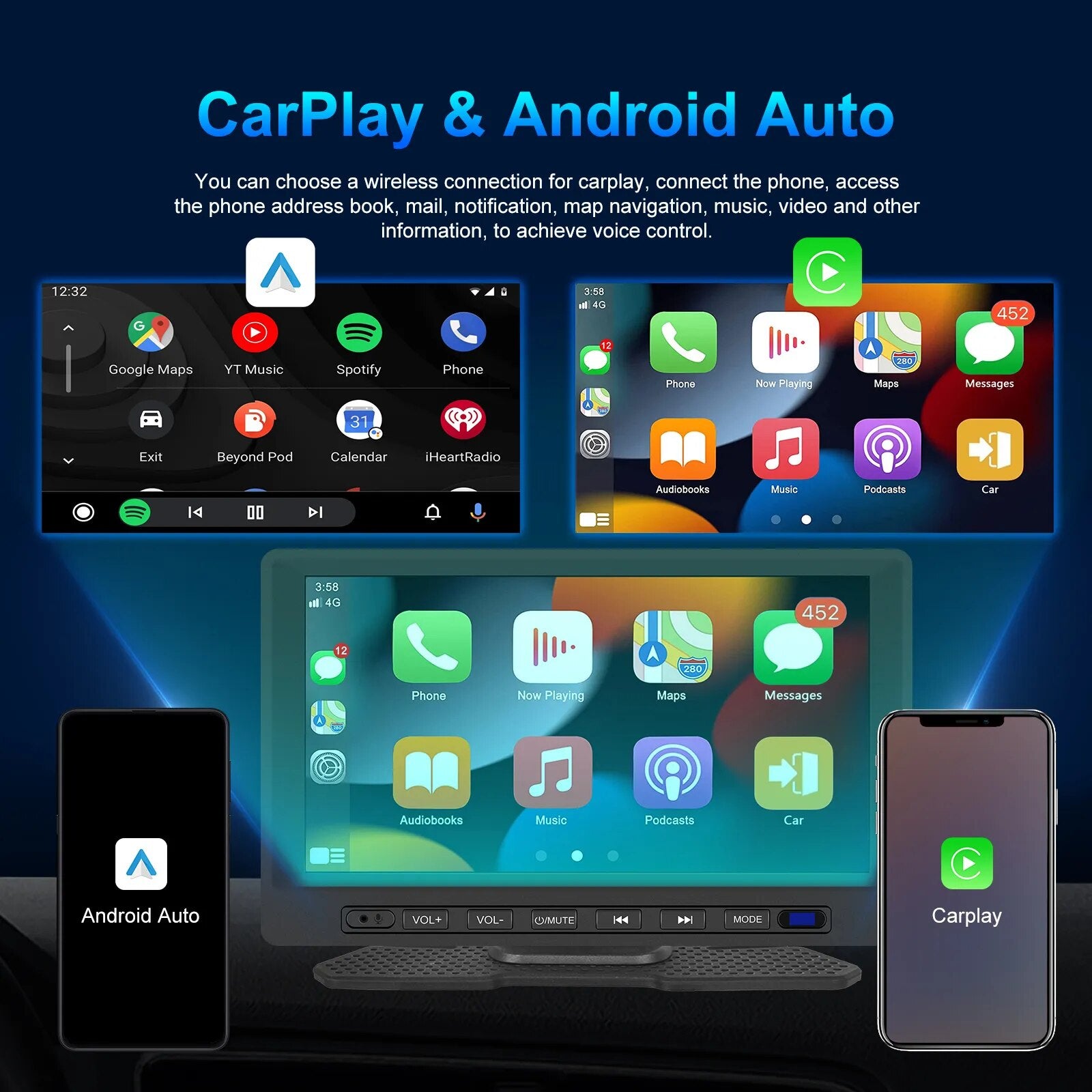 Podofo Universal 7'' Car Radio Carplay AirPlay Auto MP5 Player For Nissan Toyota Lada Honda Kia Support Camera