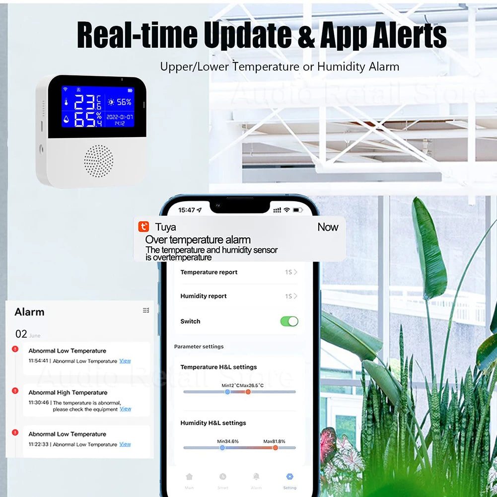 Tuya Wifi Temperature Humidity Sensor Alarm Smart Home Indoor Outdoor Thermometer Detector For Plant Aquarium Support Alexa