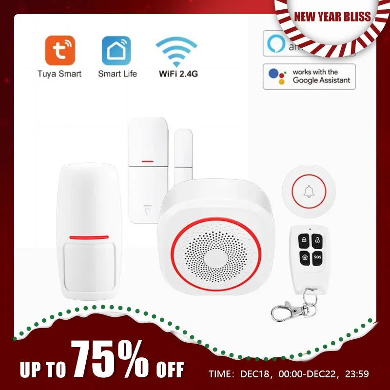 Smart Life Alarm System For Home WIFI Security Alarm Host With Door And Motion Sensor Tuya Smart App Control Work Alexa Google