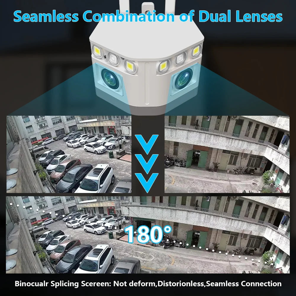JLeeok 4K 8MP WIFI Dual Lens Outdoor Camera 180 Ultra Wide View Panoramic AI Human Tracking Security Bullet Camera
