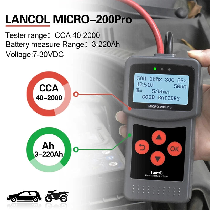 Micro 200 Pro Car Battery Tester Small Clip 12V For Garage Workshop Auto Mechanical Cars Inspection Tools Battery Testers
