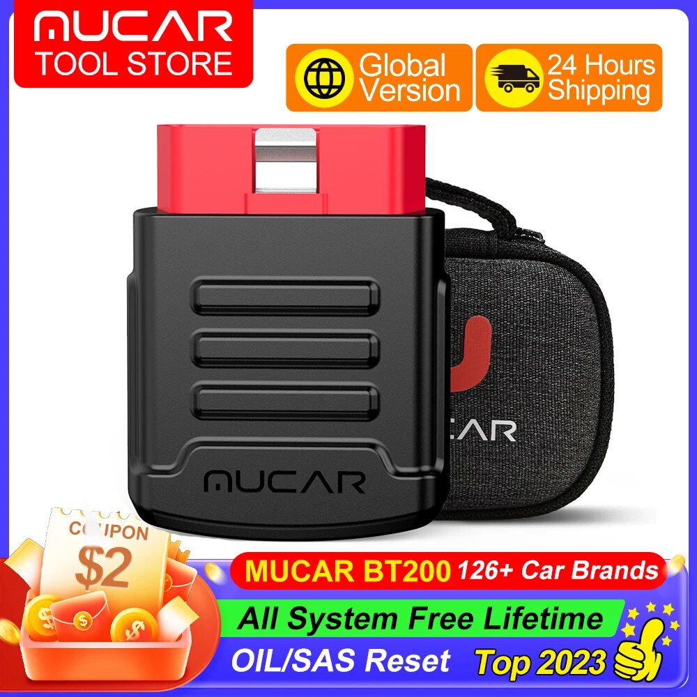 MUCAR BT200 OBD2 Scanner for Car Full System Diagnost Free Lifetime Update OIL/SAS Obd2 Bluetooth Code Reader Diagnostic Tools