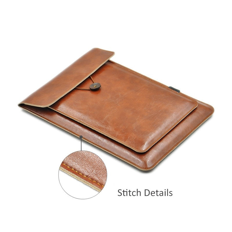 Double Layer High Capacity 13 Inch Laptop Bag Cover PU Leather Sleeve Case For M1 M2 MacBook Pro Air 13.3 13.6 Dell HP