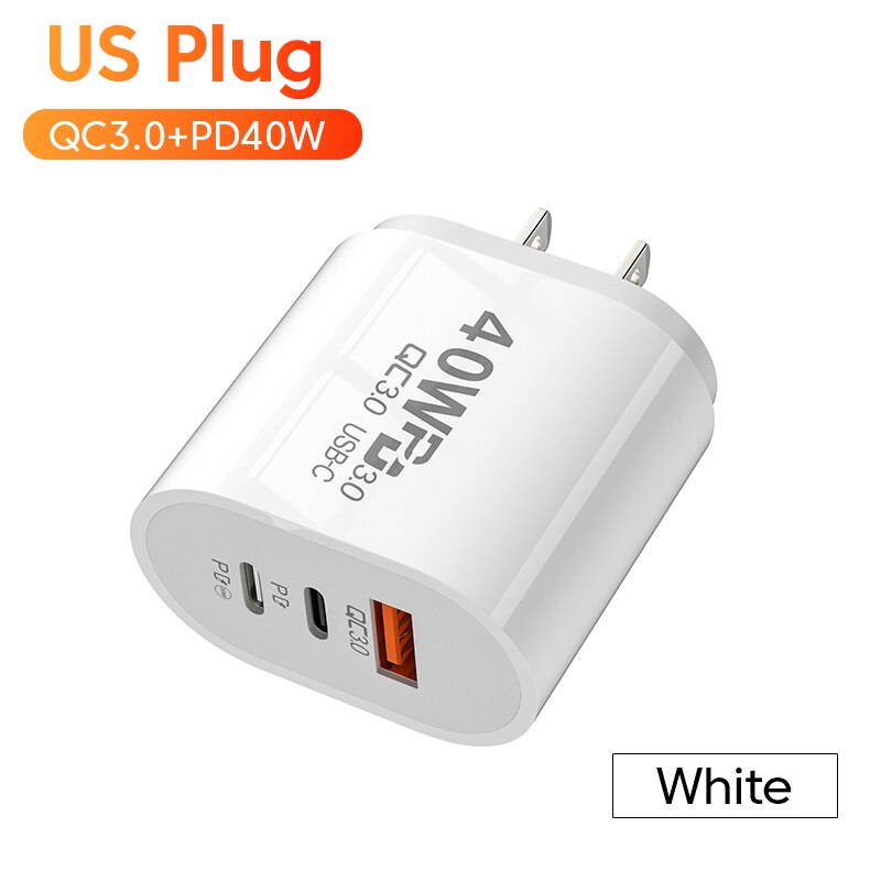 USB C Charger 60W Fast Charging Charger 3Ports Type C Mobile Phone Charger PD Power Adapter for Samsung Xiaomi iPhone QC3.0