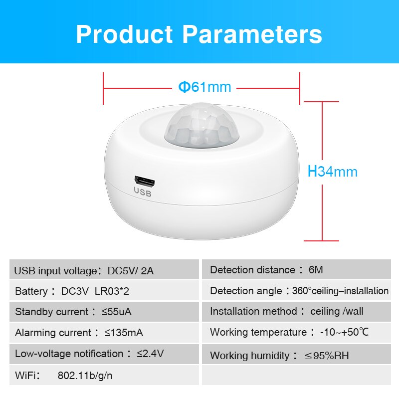 Tuya WiFi Smart PIR Motion Detection Sensor Security Burglar Alarm Sensor Smart Life App Control Support Alexa Google Home