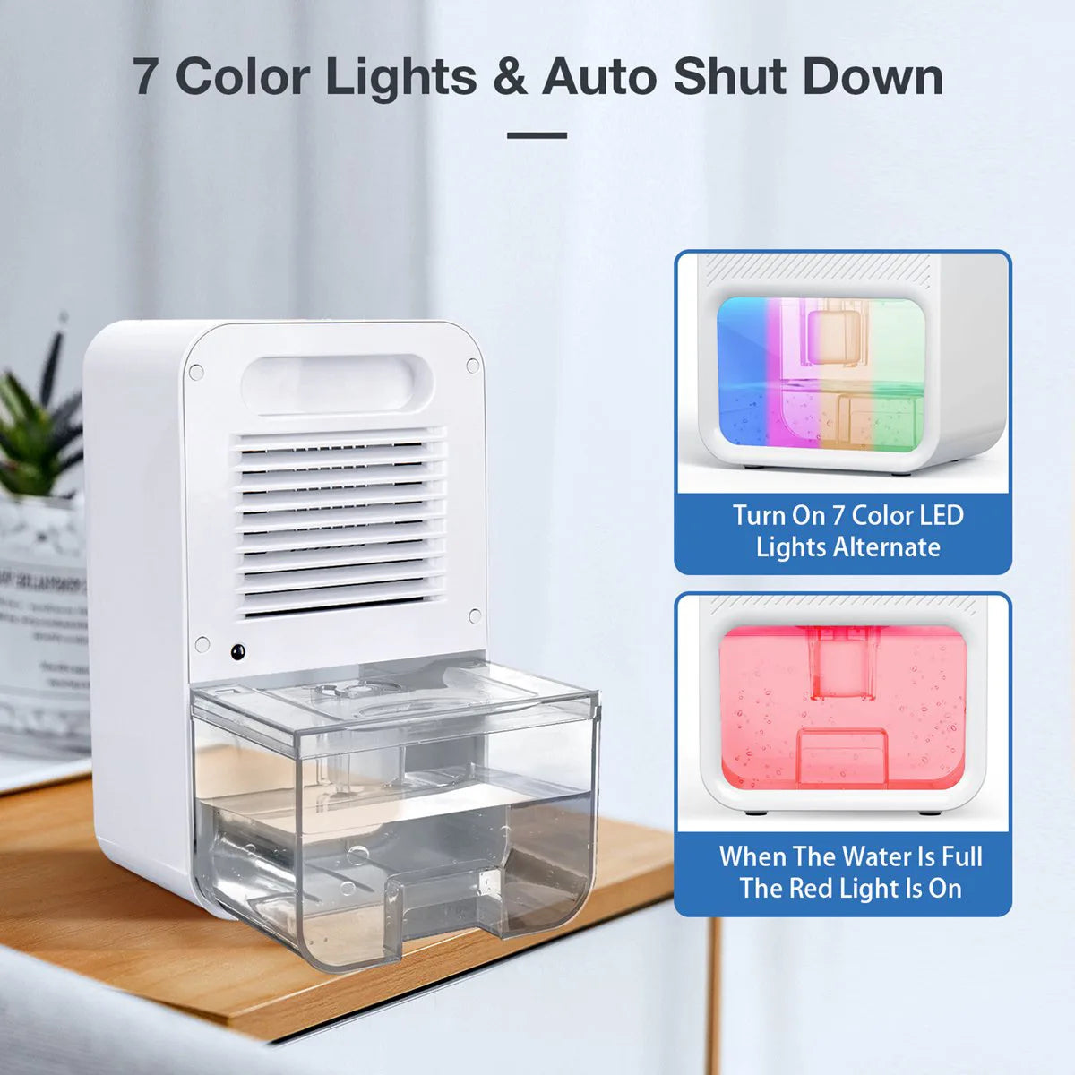 1100ML Large Capacity Dehumidifier Portable Moisture Absorbers Timing Colorful Light Quiet Air Dryer For Home Bedroom Bathroom