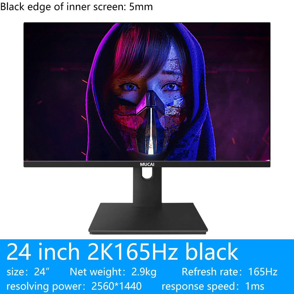 MUCAI 24 Inch Monitor 2K 165Hz LCD Display 144Hz PC IPS QHD Desktop Gamer Computer Screen Flat HDMI-compatible/DP/2560*1440