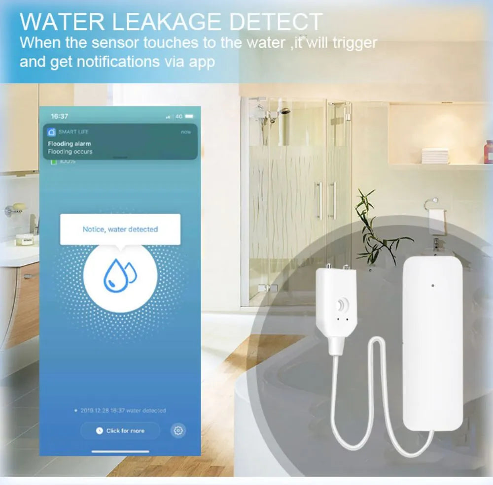 Tuya ZigBee Smart Water Leak Sensor APP Control Water Overflow Level Detector Smart Home Flood Leakage Sensors Need ZigBee Hub