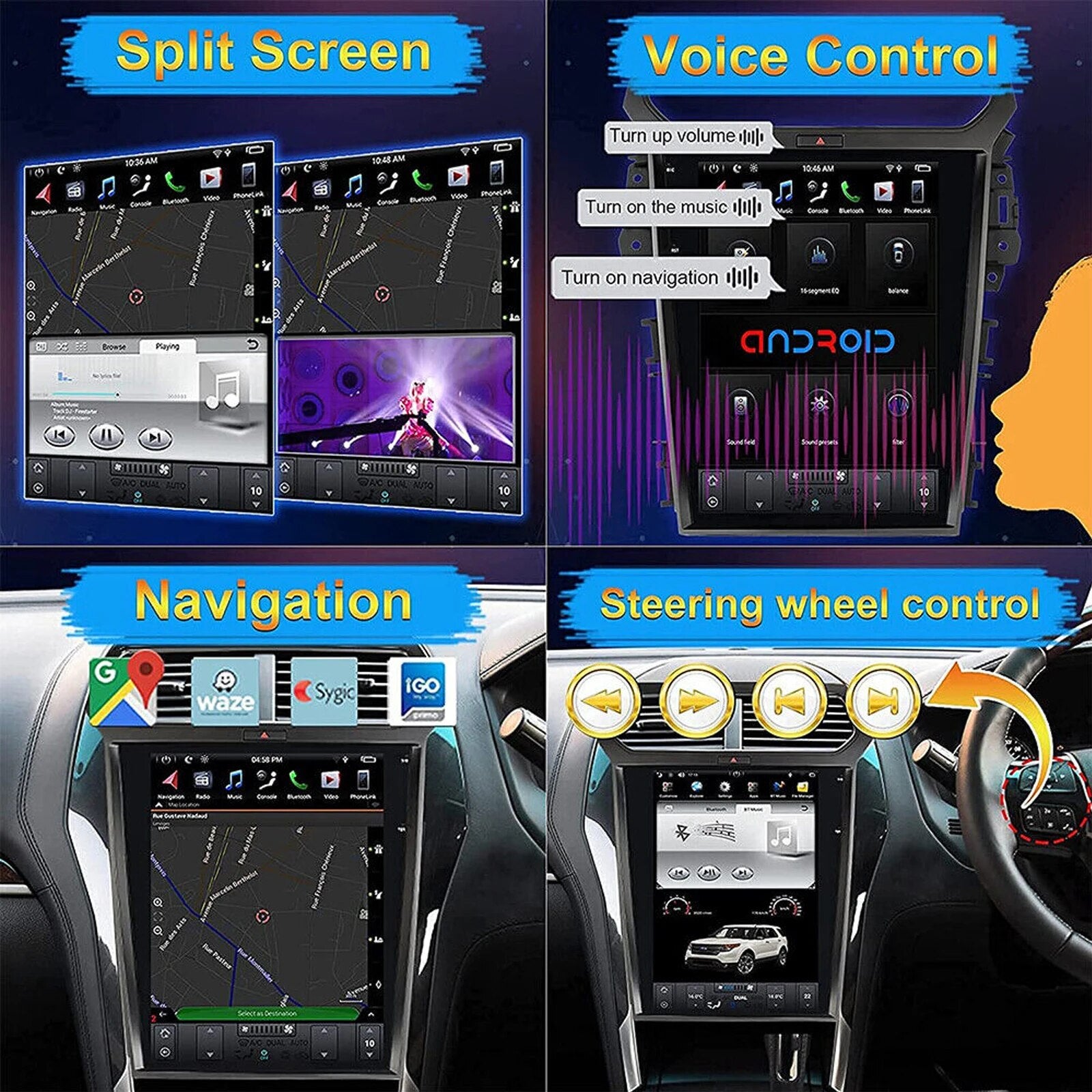 For Ford Explorer 2011-2020  Tesla Style Vertical Screen Car Radio Stereo Android 12 Multimedia Player