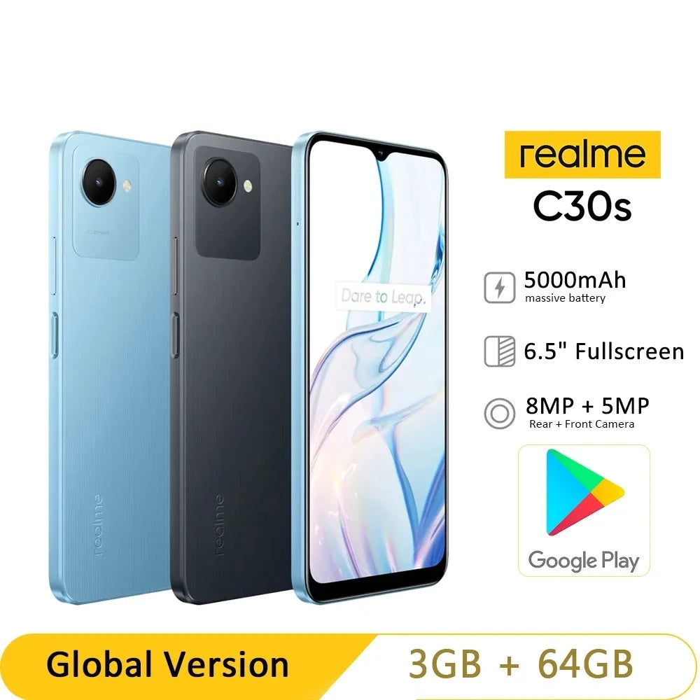 Global Version Realme C30s 5000mAh 6.5'' Full Screen Smart Mobile Phone Octa Core 3GB 64GB Smartphone 8MP Camera Fingerprint