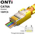 ONTi RJ45 Pass Through Crimper Tool and Rj45 Connector, Ethernet Crimper Crimping Tool Wire Stripper Cutter for Cat6a Cat5
