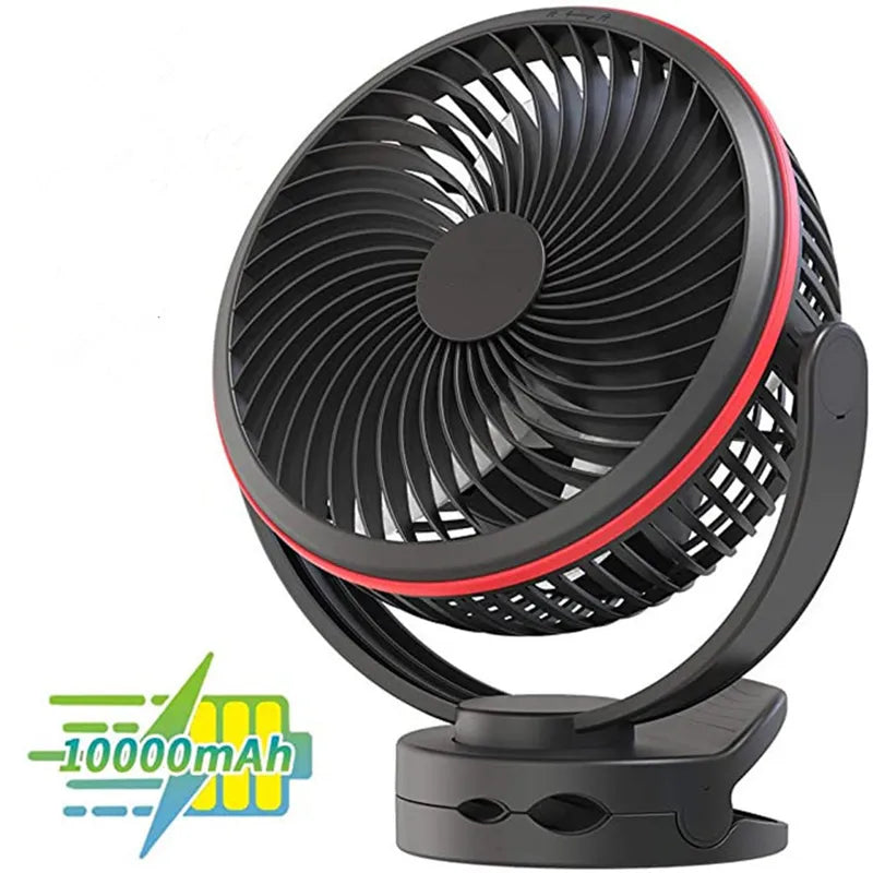 10000mAh Outdoor Camping Portable Clip Fan USB Rechargeable Electric Table Fan for Home Air Cooling Fan Circulating Ventilator