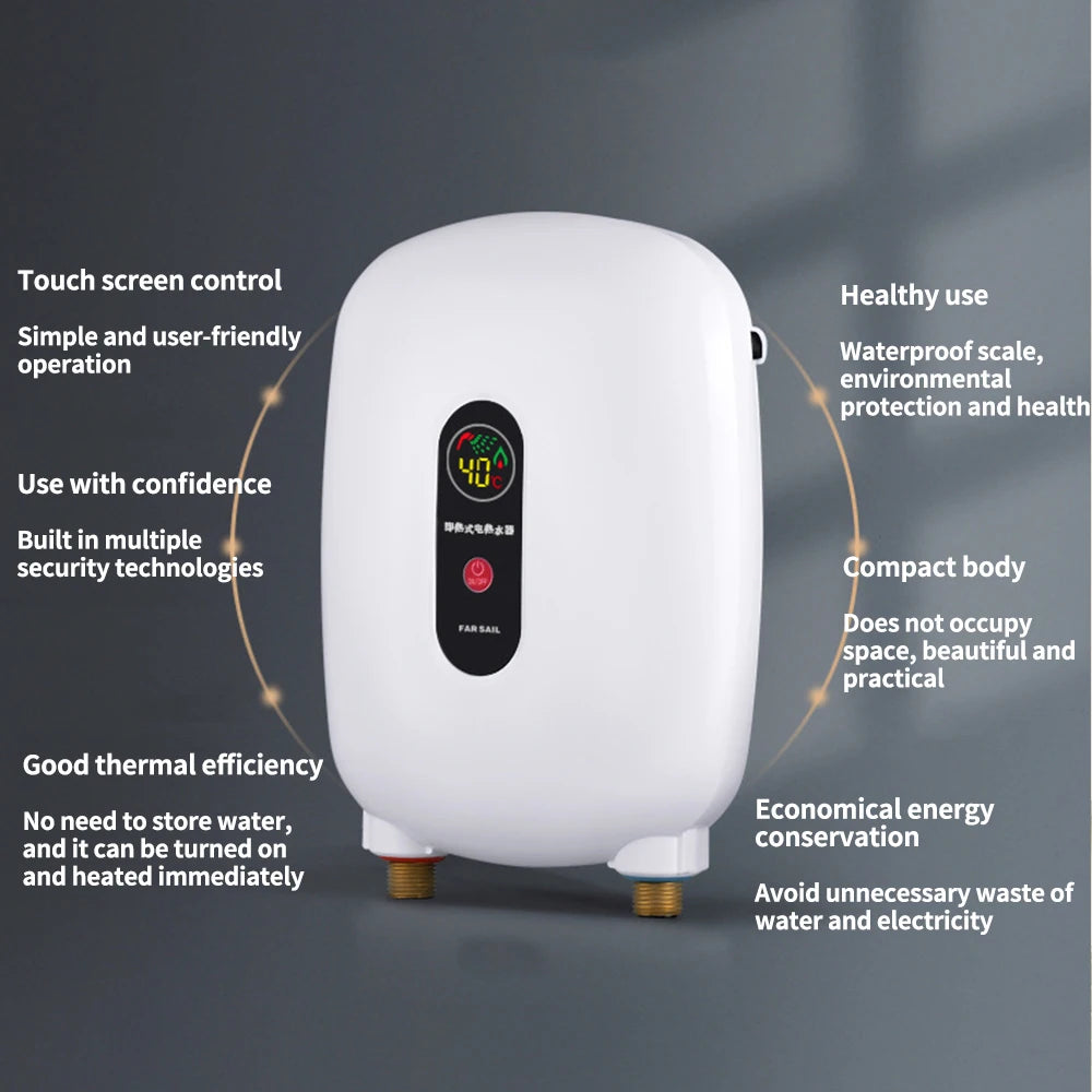 3500W Electric Water Heater Kitchen Treasure Hot Water Tankless Instant Bathroom Flow Water 110V/220V Instantaneous Water Heater
