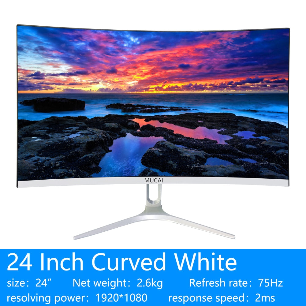MUCAI 24/27 Inch Curved Monitor 75Hz Desktop PC Lcd FHD Display Gaming MVA Panel Screen Computer LED 1080P HDMI-compatib/VGA