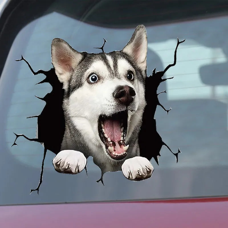 Car Sticker Auto Rear Window Puppy Broken Window Stickers Electrostatic 3D Simulation French Bulldog Car Stickers Vinyl Decals