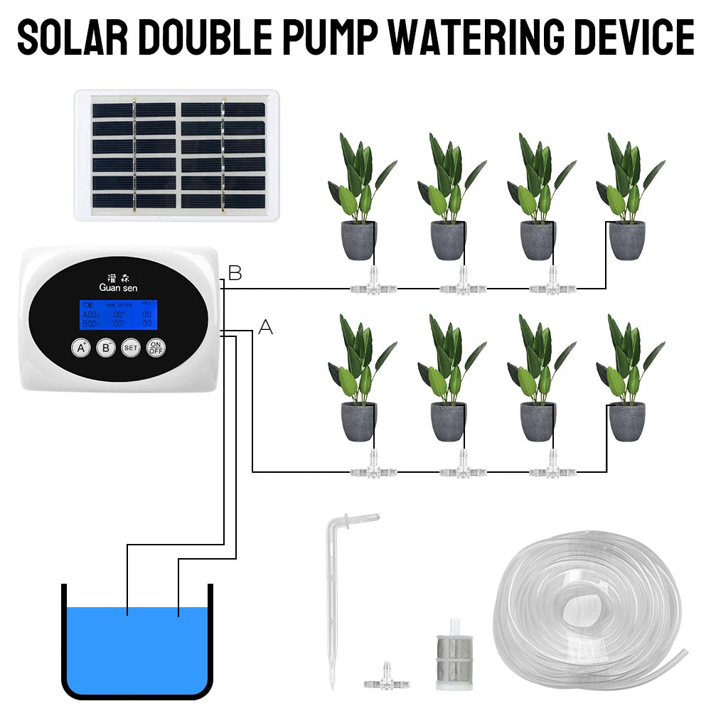 Automatic Watering Device for Plants Solar Drip System Timer Double Pump Garden Drip Irrigation Device Controller Intelligent