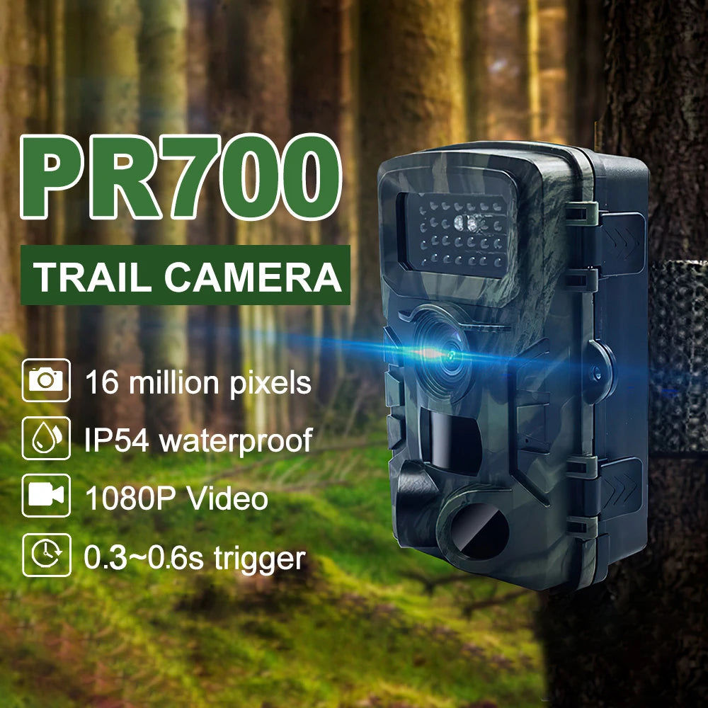 PR700 Waterproof 16MP Wildlife Camera Night Vision Trail Camera Motion Activated Scouting Hunting Cam 0.3S Trigger Photo Traps