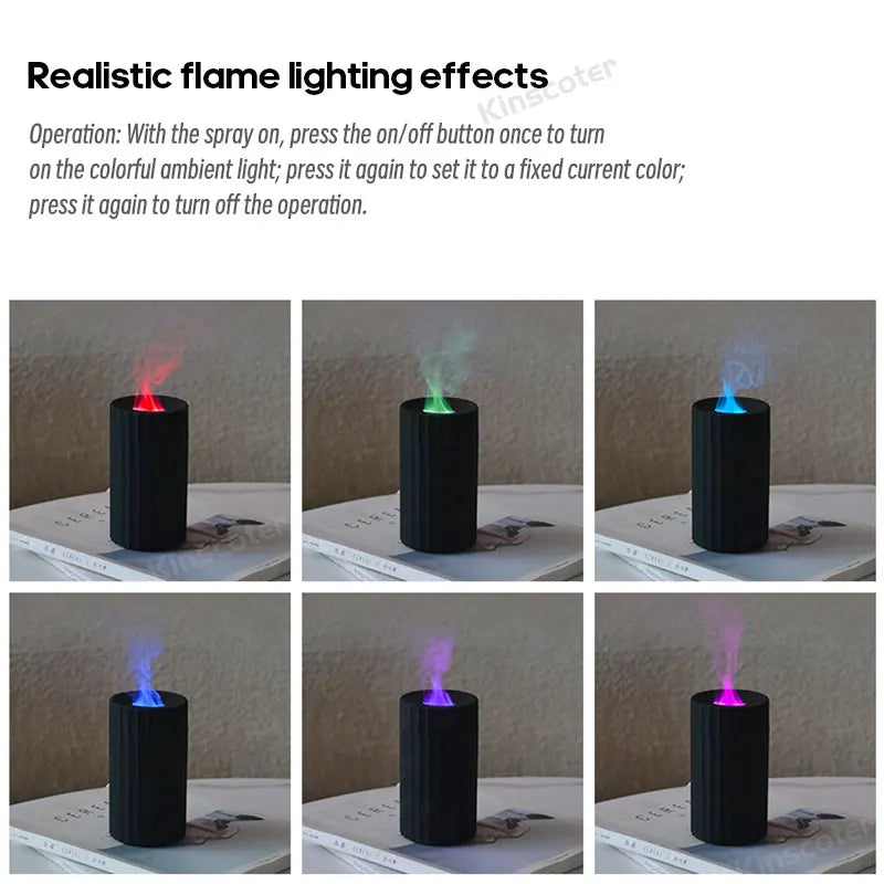Flame Aroma Diffuser USB Car Air Humidifier Aromatherapy Essential Oil Diffuser Air Purifier Air Freshener With LED Light