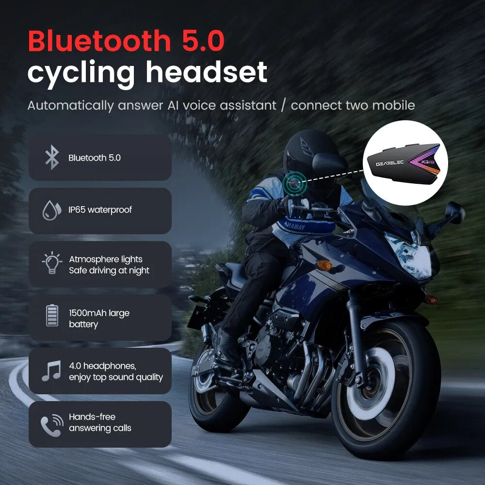 GEARELEC X3 Motorcycle Helmet Headset Wireless Bluetooth Earphones IP65 Waterproof Noise Reduction Supports Hands Free Call