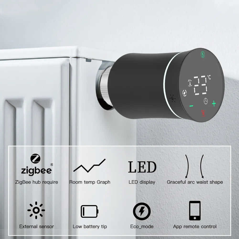 MOES TRV ZigBee 3.0 Tuya New Radiator Actuator Valve Smart Programmable Thermostat Temperature Heater Alexa Voice Control