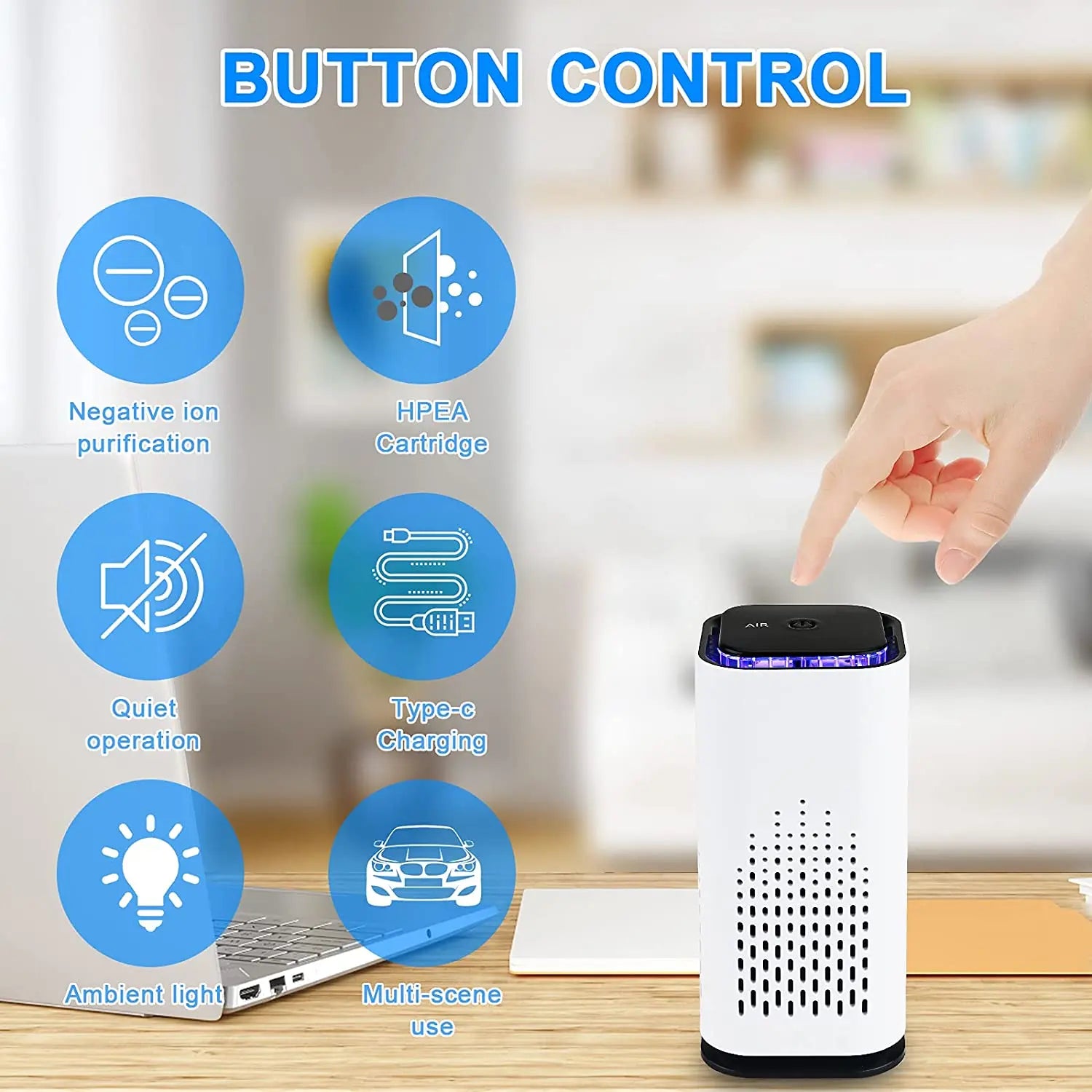 Portable Air Purifier Cleaner with HEPA Filter Negative Ion Dust Odor Smoke Remover Night Light Low Noise for Home Office Car