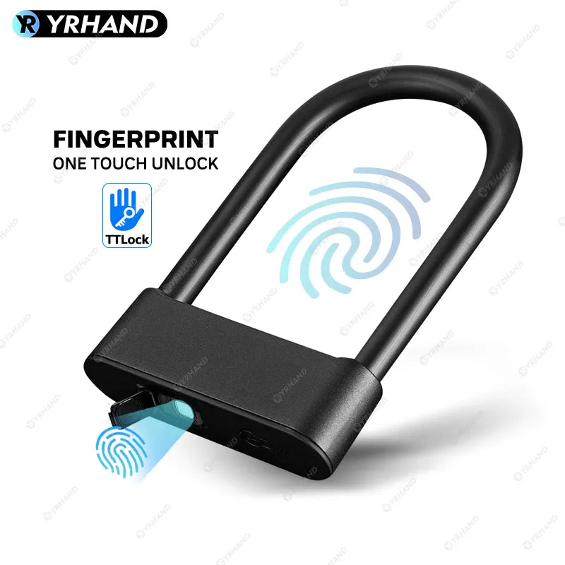Fingerprint unlock Anti Theft Convenient Security Lock Reinforced With Key Anti Theft Waterproof U-shaped Motorbike Bicycle Lock