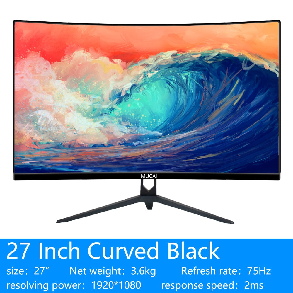 MUCAI 24/27 Inch Curved Monitor 75Hz Desktop PC Lcd FHD Display Gaming MVA Panel Screen Computer LED 1080P HDMI-compatib/VGA