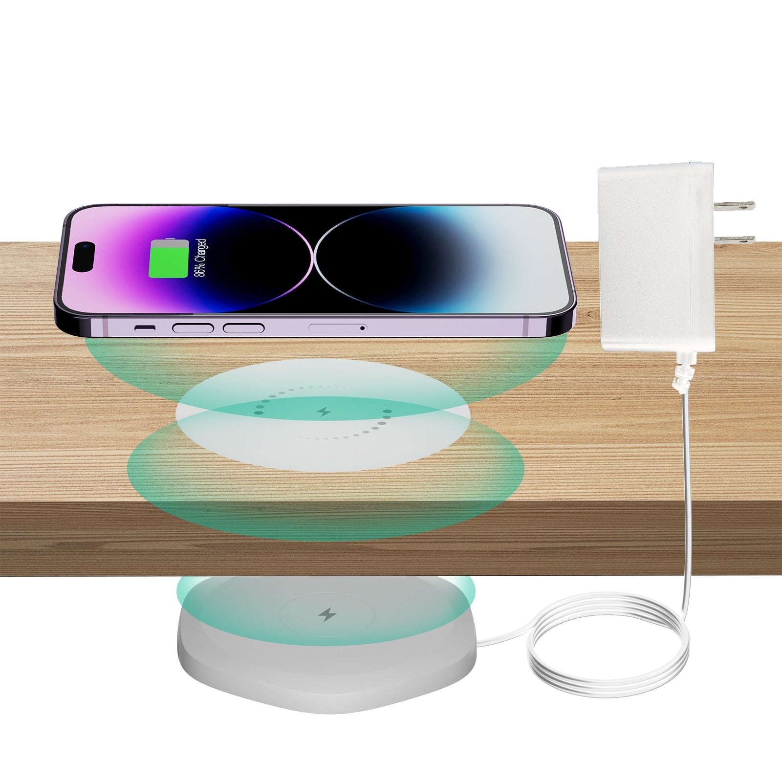 KPON Invisible Wireless Charger 30mm Under Table QI Charger Furniture Desk Wireless Charging Station for iPhone 14/13/12/11/X/8
