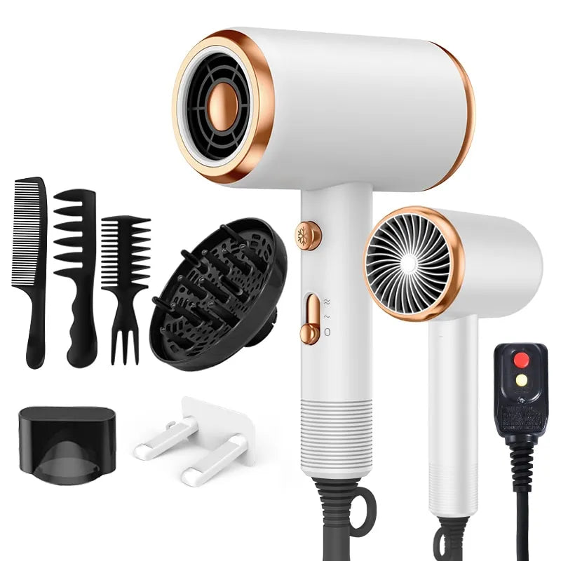 Professional Hair Dryer 1800W Powerful Ionic Hairdryer with Diffuser Blow Dryer with 2 Speeds 3 Heating and Cool Button for Wom