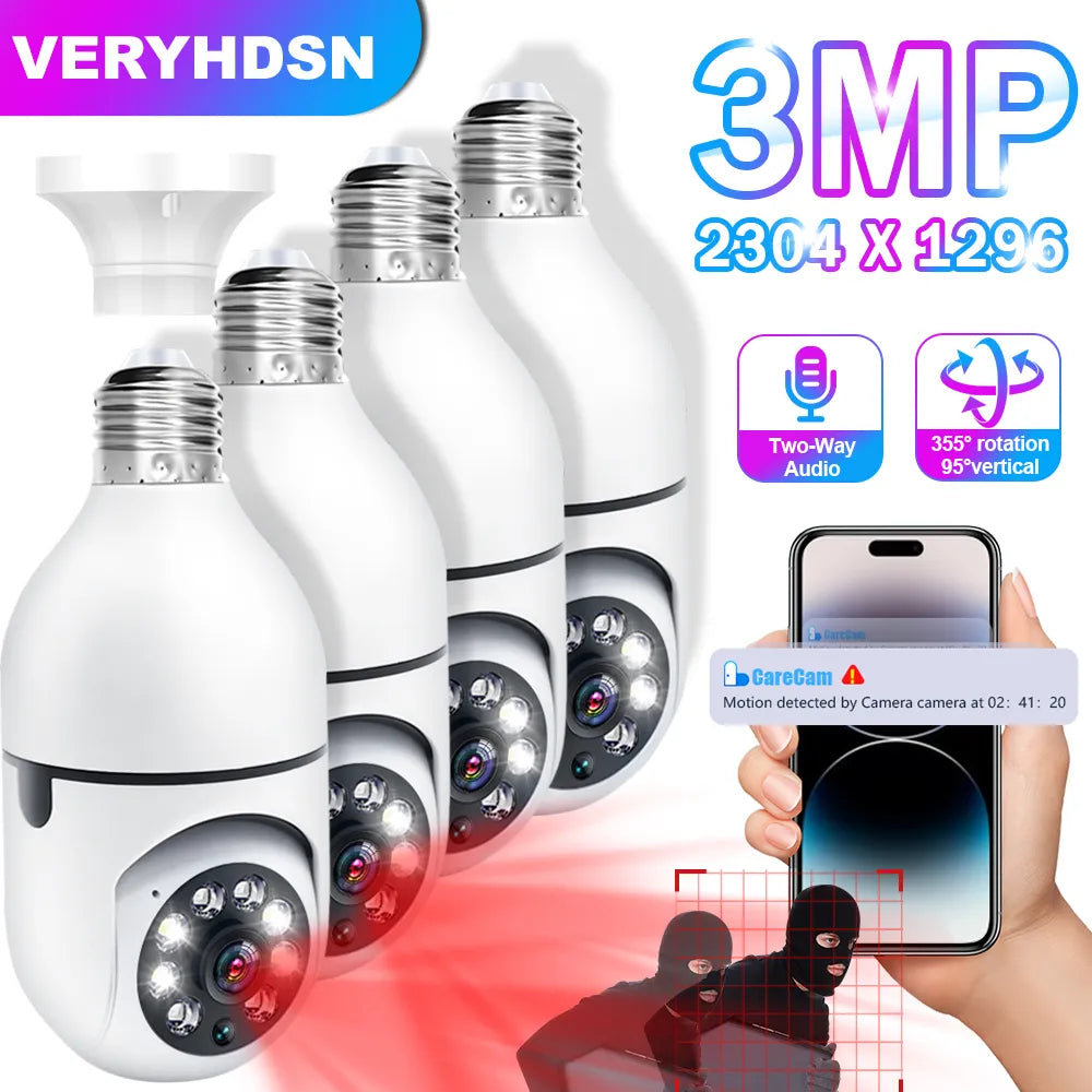 3MP 4PCS Wifi IP Camera Wireless Indoor Cameras Bulb Surveillance Video Home Security Baby Monitor Night Vision Smart Tracking
