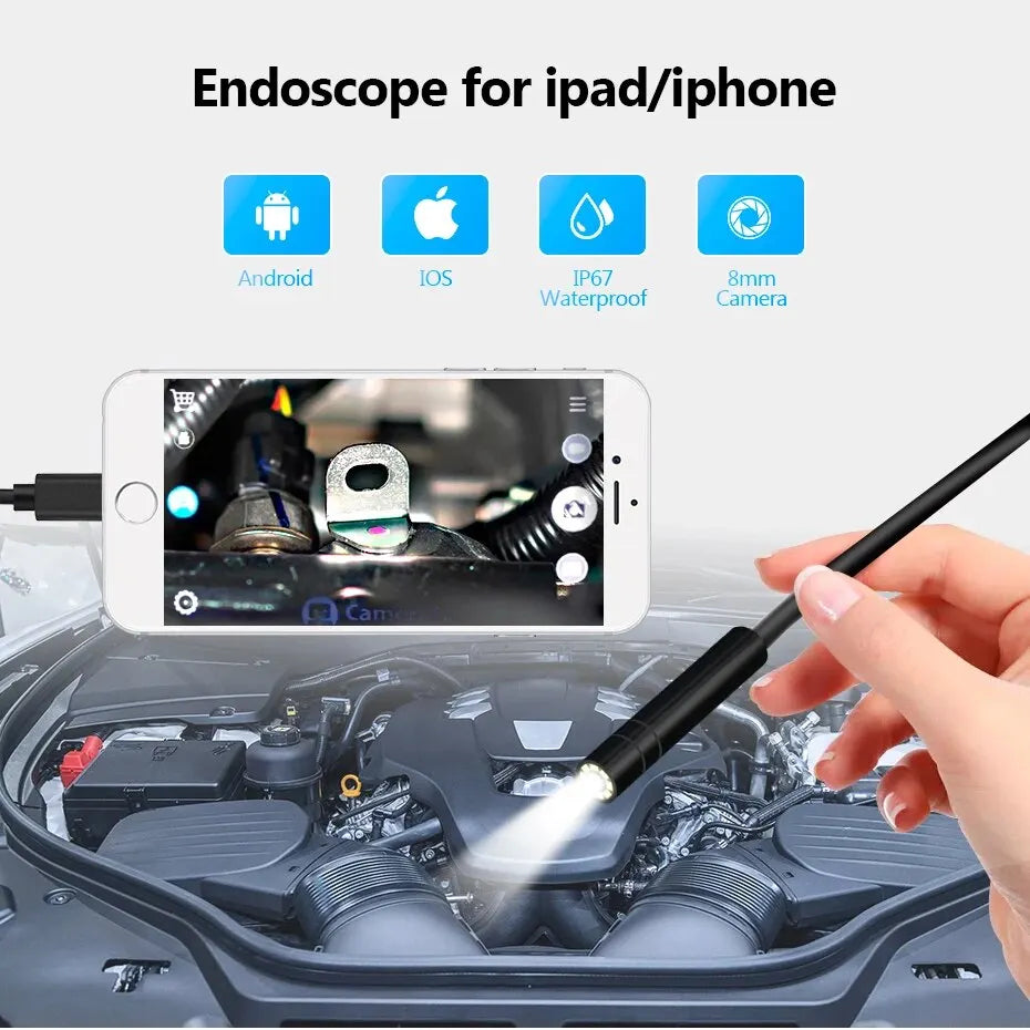 Endoscope Camera With Light 1920P HD Borescope Cam with 8 Adjustable LED 2MP IP67 Waterproof Inspection Camera for IOS iPhone