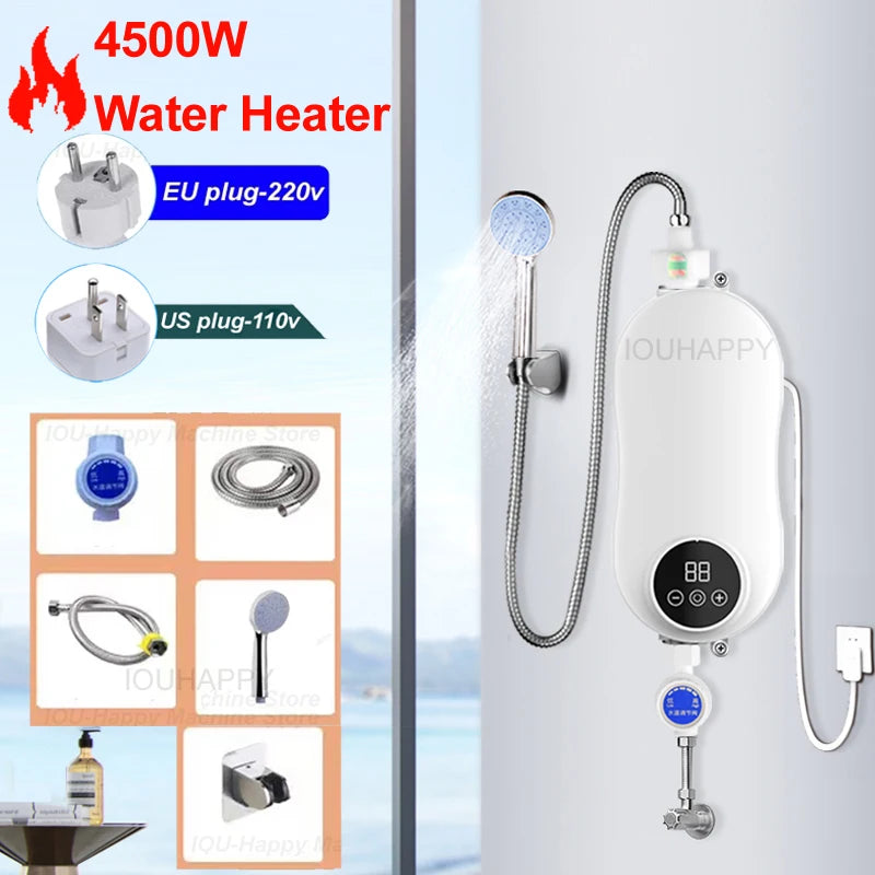 Water Heater Instant 220V 110V 4500W Tankless Electric Water Heater Shower Water Heater Bathroom Kitchen Heater Faucet with Plug