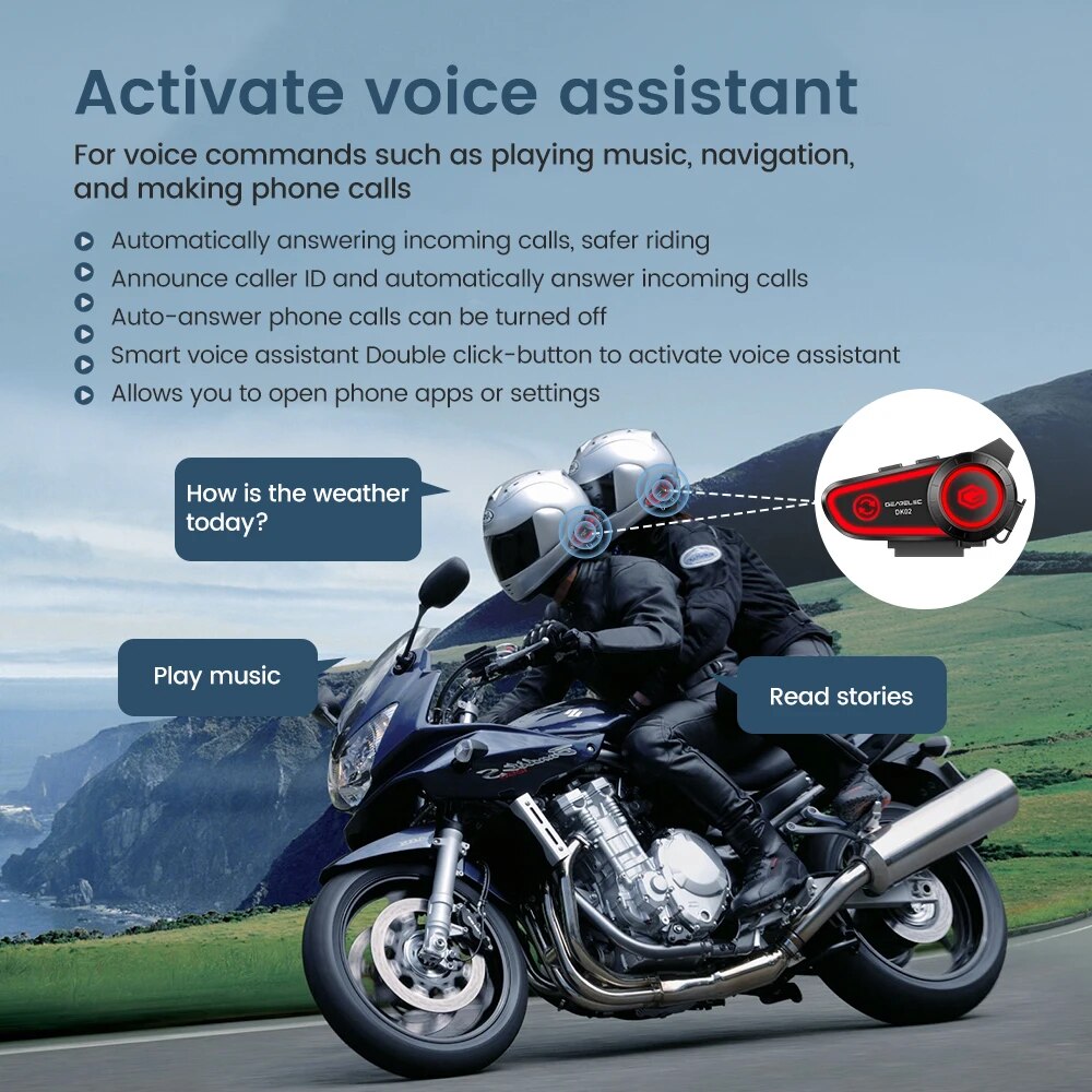 GEARELEC DK02 Motorcycle Helmet Headset Stereo Bluetooth Hands Free Call IPX7 Waterproof 2800mAh With Tri-Color Ambient Light