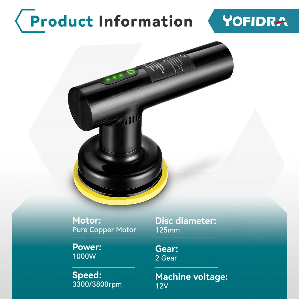 Yofidra Electric Polish Waxing Machine 12V Wireless Car Polisher 3800RPM 2Gears Adjustable Car Beauty Auto Washing Portable Tool