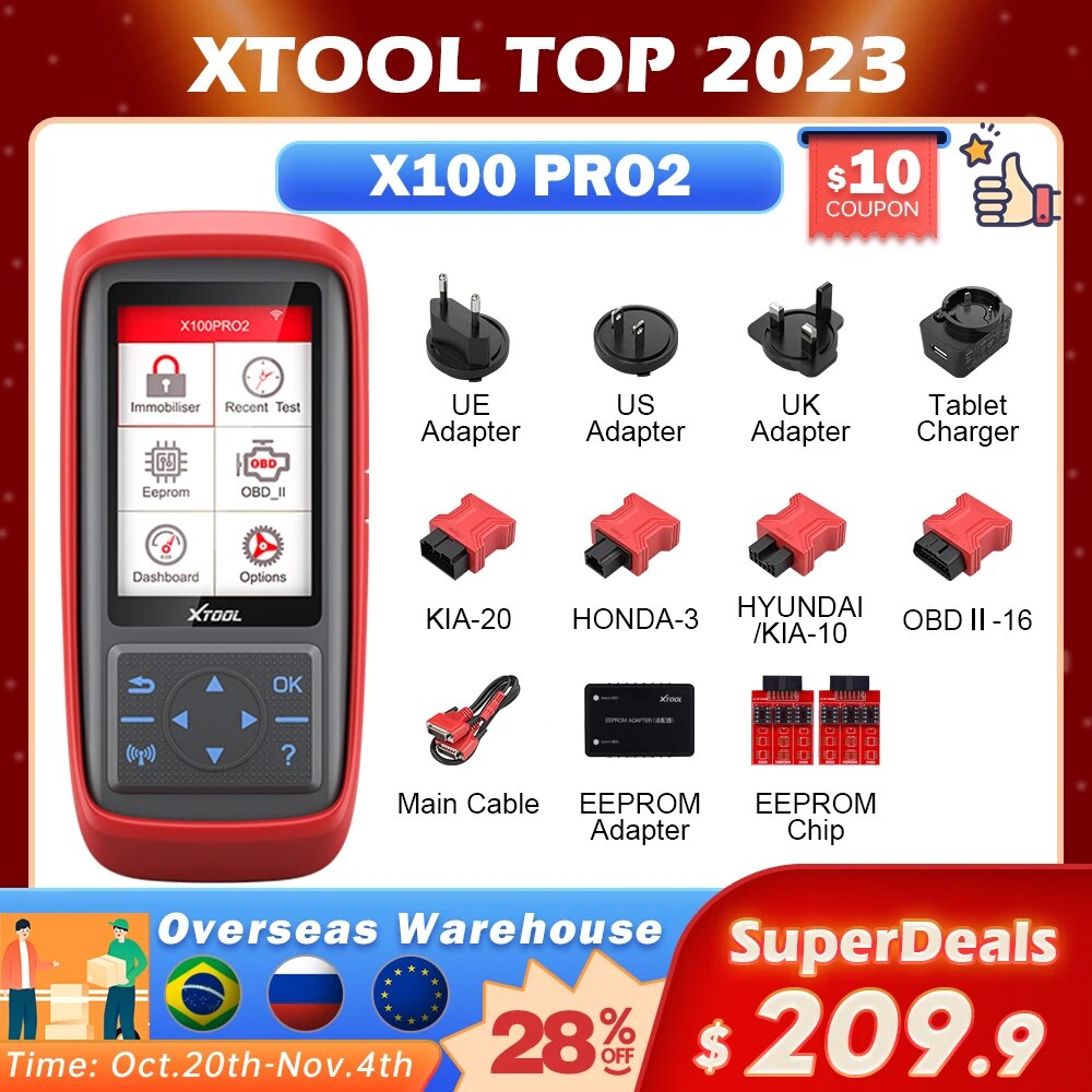 XTOOL X100 Pro2 Auto Key Programmer IMMO Car Diagnostic Tools OBD2 Diagnostic Automotive Scanner with EEPROM Adapter Free Update