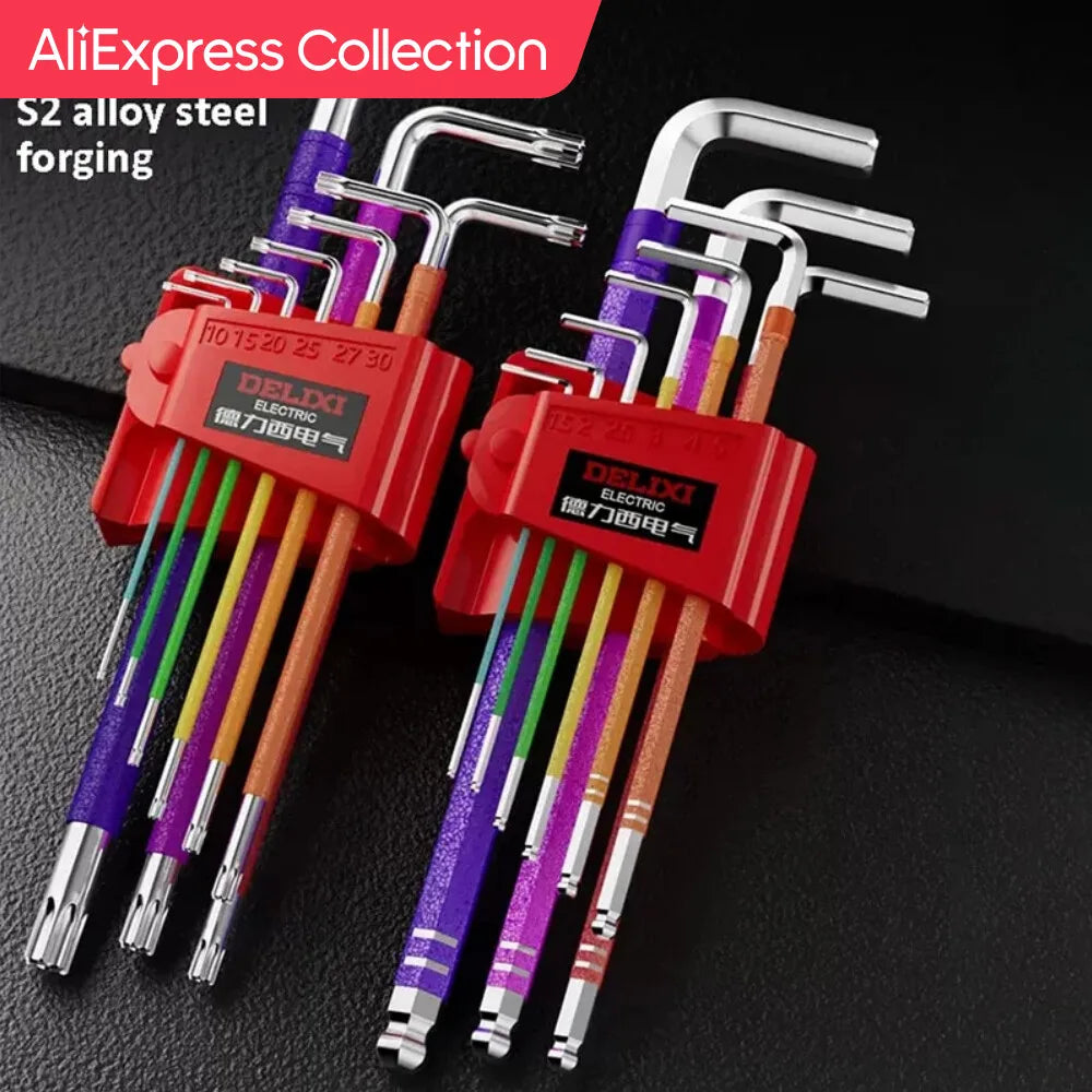 AliExpress Collection DELIXI ELECTRIC Hex Key Set, Metric SAE Allen Wrenches Set, Extra Long Ball & Star End Hex Key Set,Metric