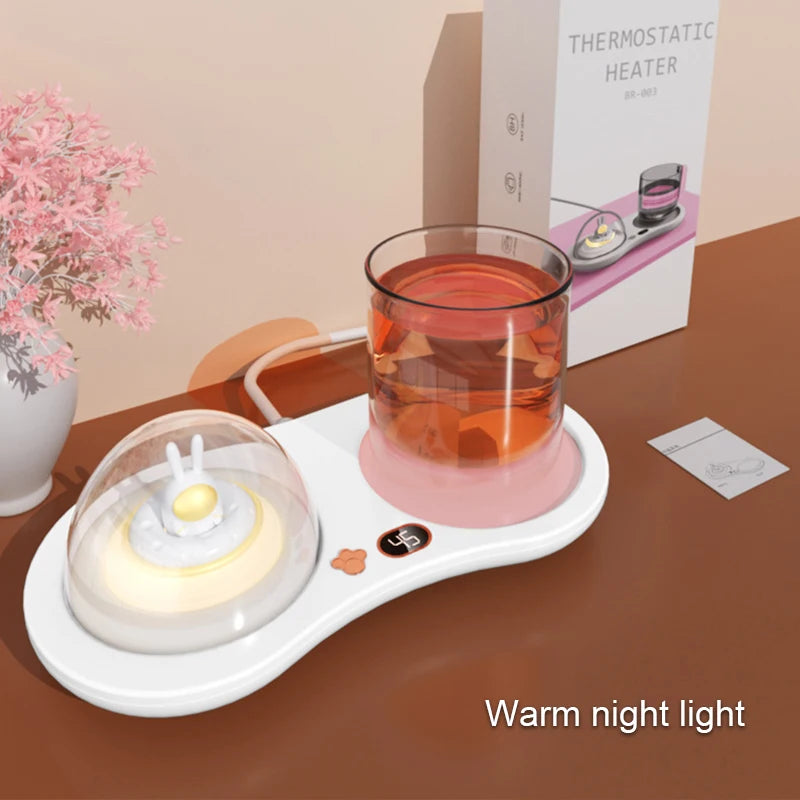 Cute Coffee Mug Warmer Electric Beverage Cup Warming Milk Tea Cocoa Water Home Office Heating Cup Mat with Timer Auto-on/off