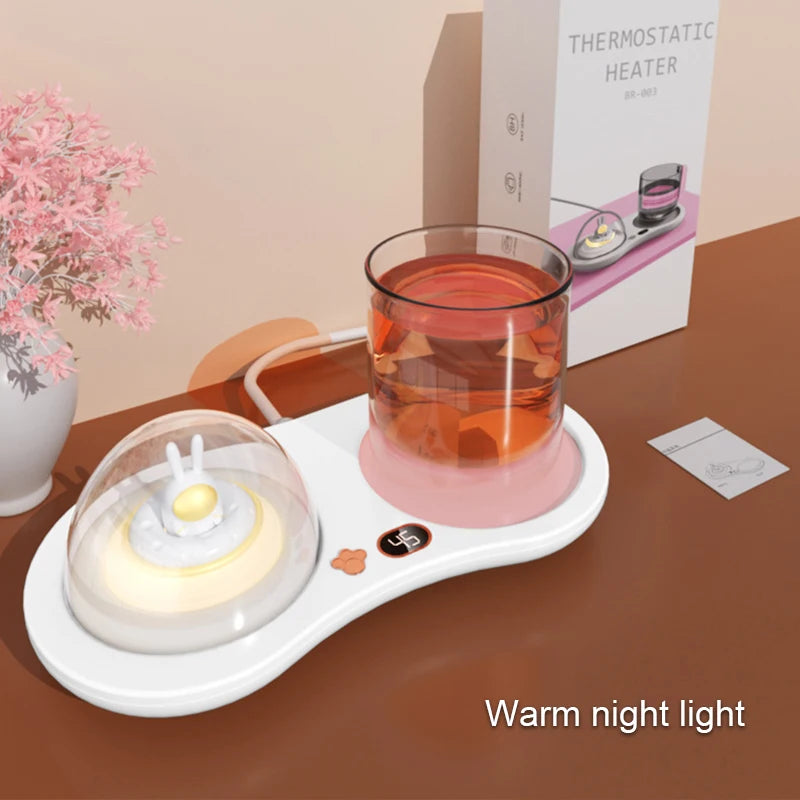 Cute Coffee Mug Warmer Electric Beverage Cup Warming Milk Tea Cocoa Water Home Office Heating Cup Mat with Timer Auto-on/off