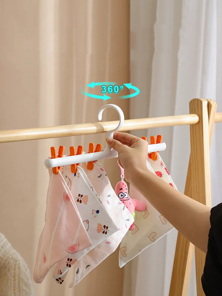 6 Clips Baby Clothes Socks Hanger Children Adults Clothes Dryer Socks Underwear Plastic Drying Rack Newborn Saliva Towel Hanger