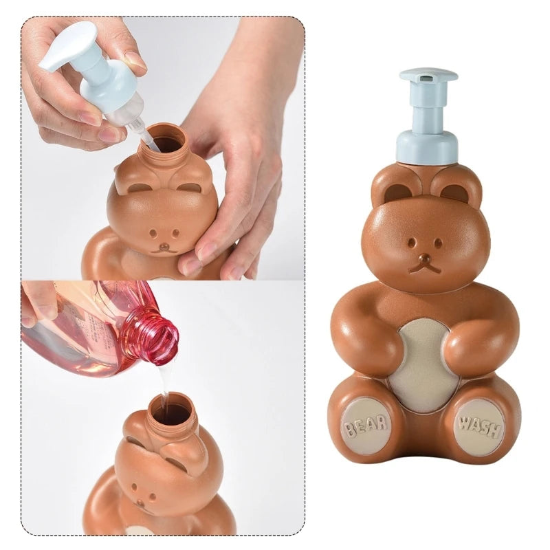 Cartoon Bear Foaming Soap Dispenser Refillable Pump Bottle Bathroom Hand Sanitizers Shampoo Shower Gel Foam Container drop ship